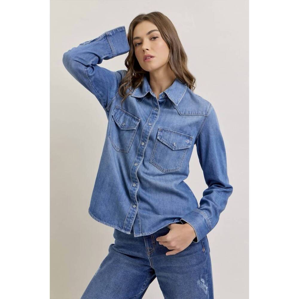 NEW HIDDEN the abby western shirt in medium wash